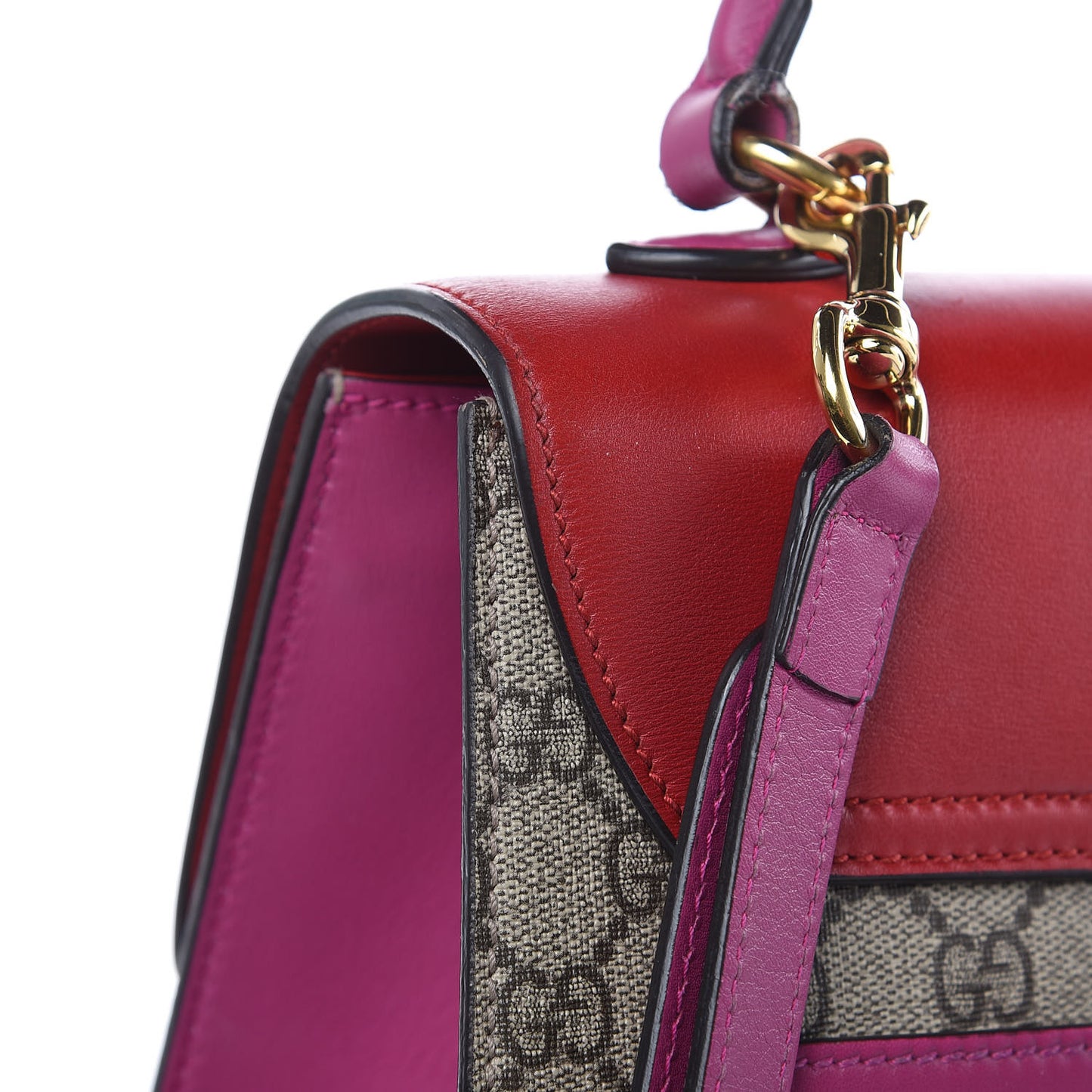 GG Supreme Monogram Calfskin Medium Padlock Top Handle Bag Beige Hibiscus Red New Rosette