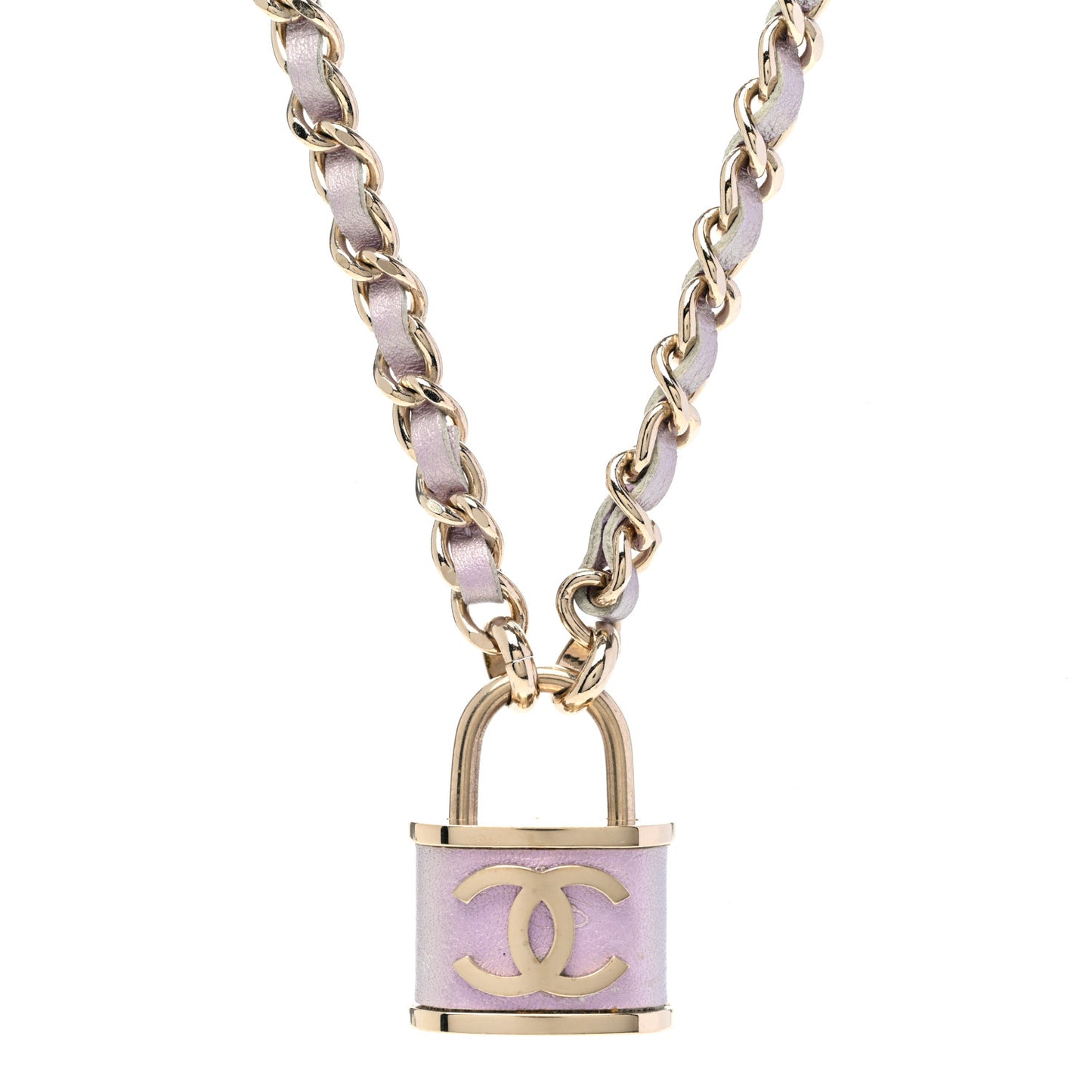 Metal Lambskin Chain CC Lock Choker Necklace Lilac