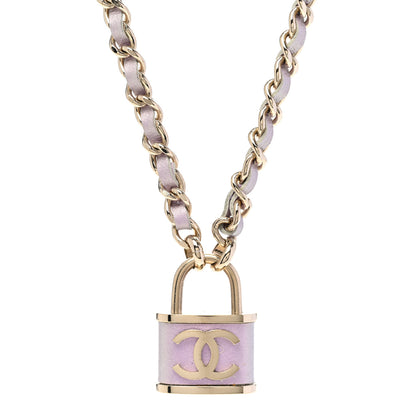 Chanel Metal Lambskin Chain CC Lock Choker Necklace Lilac 1 of 6