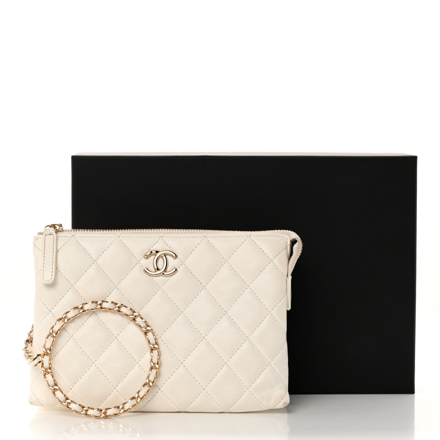 Chanel Shiny Crumpled Calfskin Quilted Clutch Bag White 11 of 11