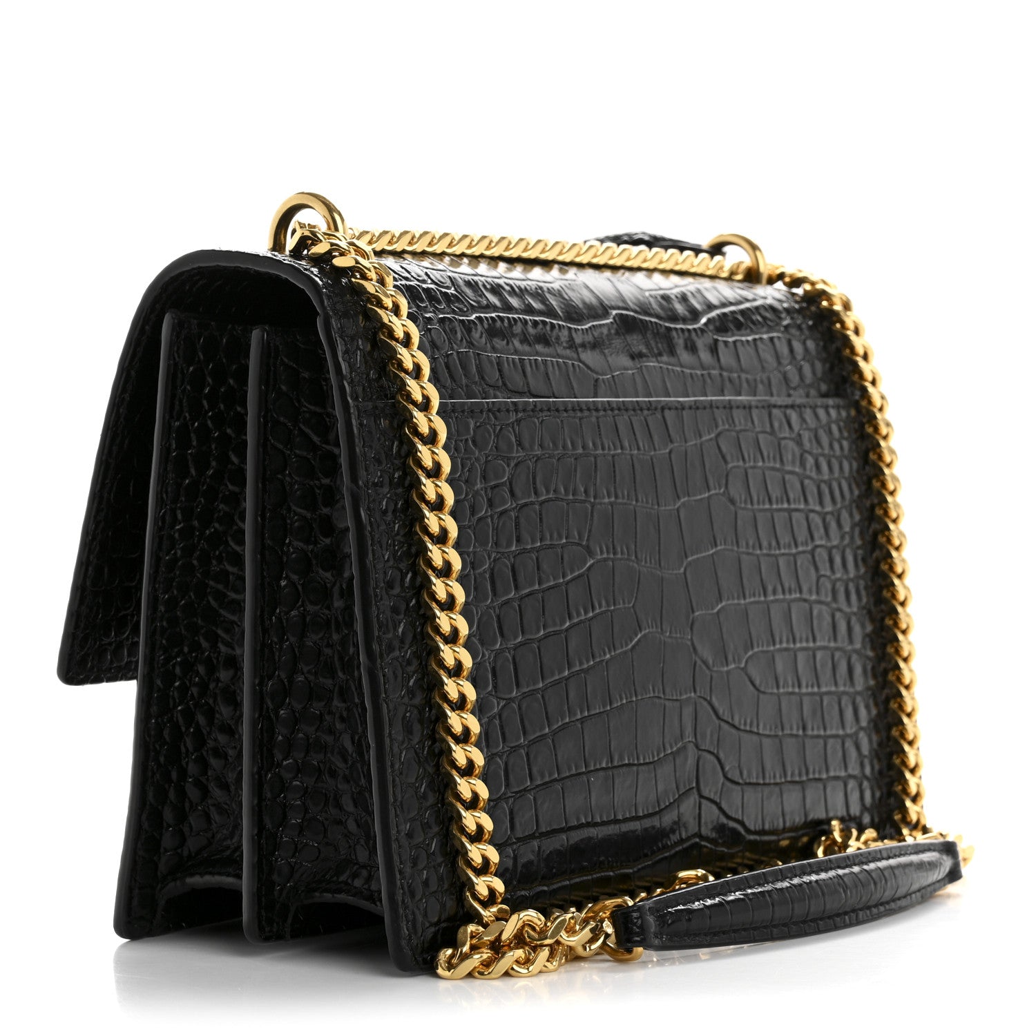 Saint Laurent Calfskin Crocodile Embossed Medium Monogram Sunset Black 3 of 14