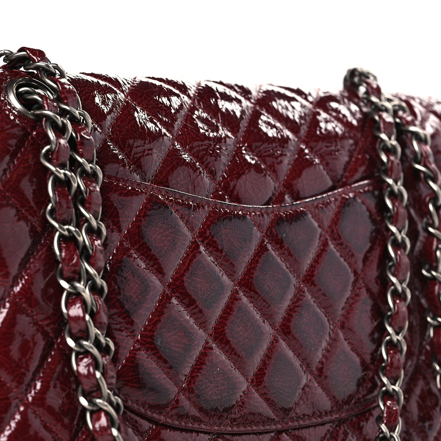 Patent Calfskin Quilted Medium Double Flap Burgundy