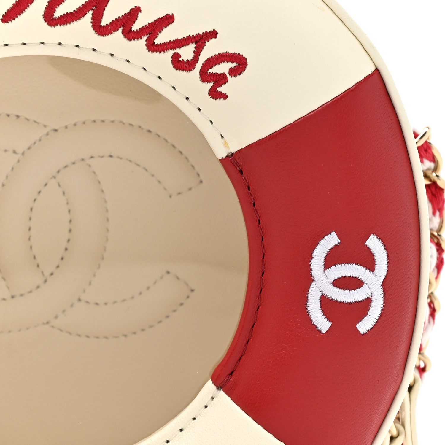 Chanel Lambskin Coco Lifesaver Round Bag Red White 8 of 11