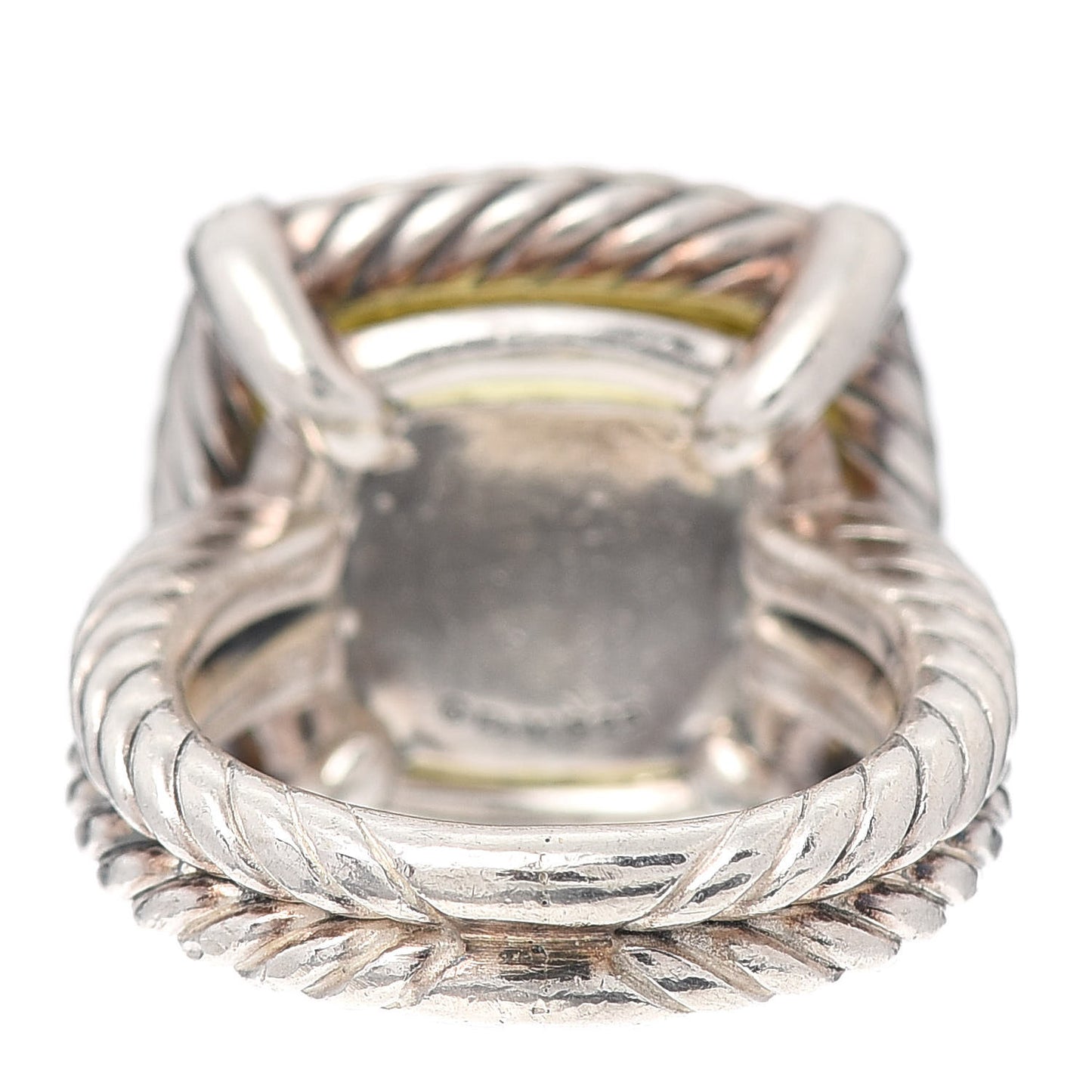 Sterling Silver Diamond Lemon Citrine 14mm Chatelaine Pave Bezel Ring 46 3.75