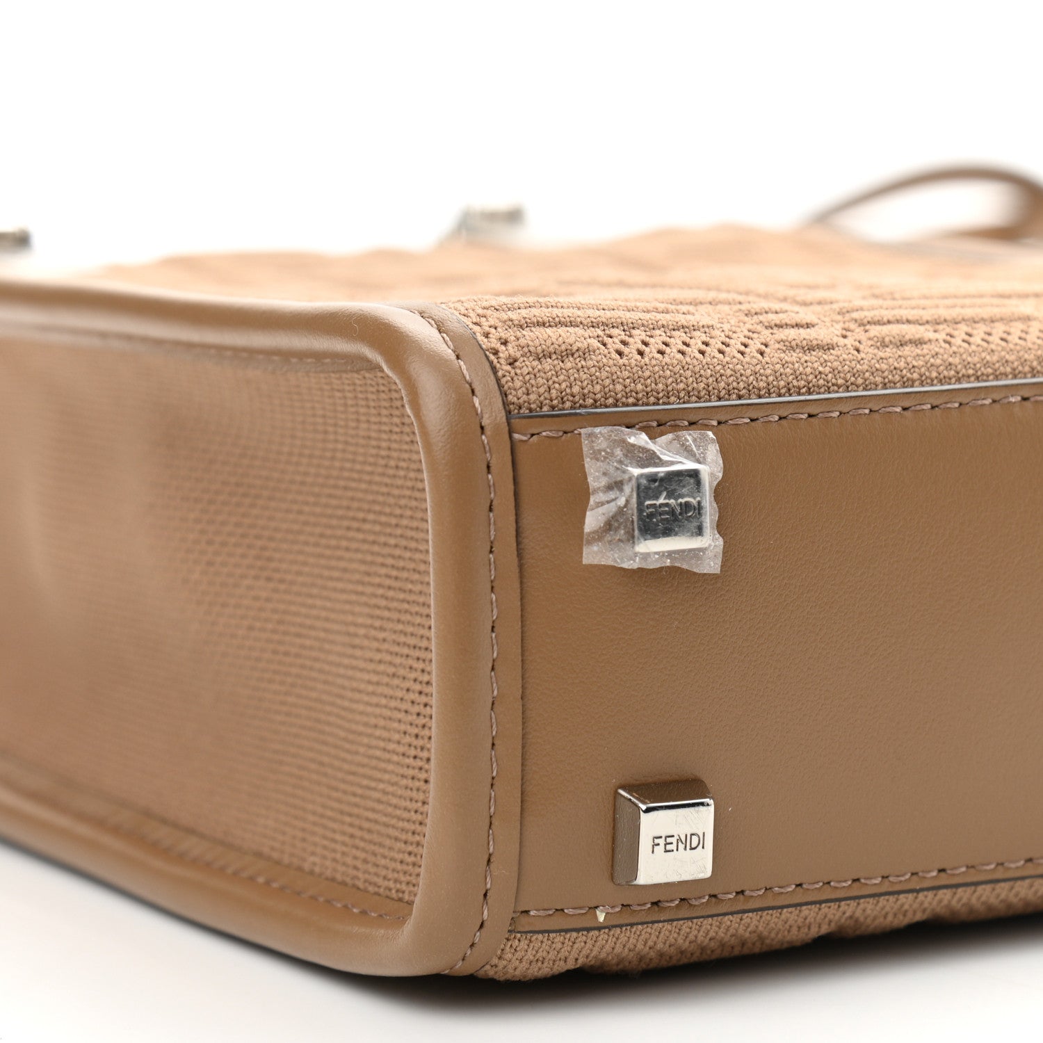 Fendi Technical Fabric Vitello Ceylon Plexiglass FF Mini Fendi Sunshine Shopper Tote Sand 9 of 10
