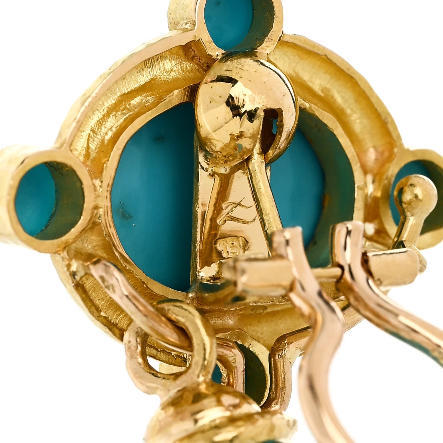 Elizabeth Locke 19K Yellow Gold Turquoise Sleeping Beauty Drop Earrings 4 of 4