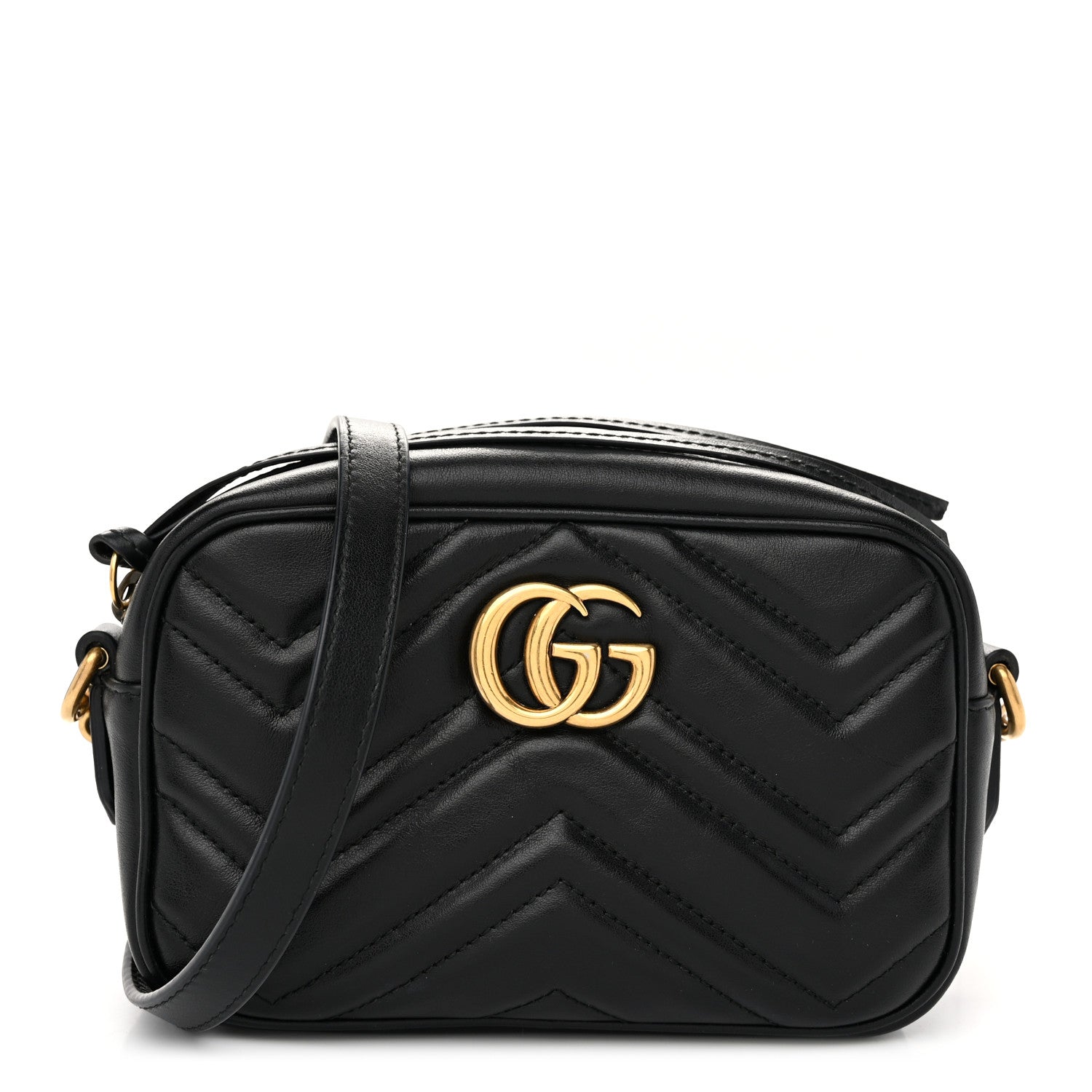 Gucci Calfskin Matelasse Mini GG Marmont Chain Shoulder Bag Black 1 of 11