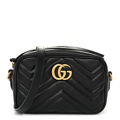 Gucci Calfskin Matelasse Mini GG Marmont Chain Shoulder Bag Black 1 of 11