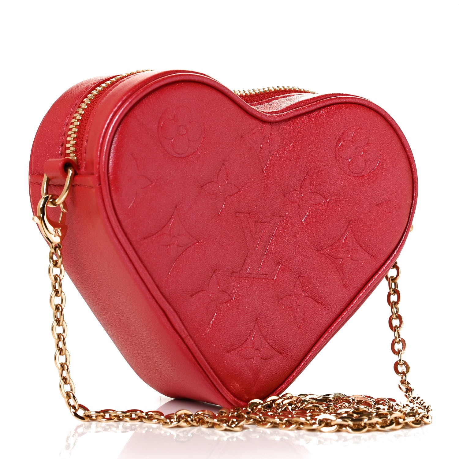 Louis Vuitton Lambskin Embossed Monogram Fall In Love Sac Coeur Heart Chain Bag Lipstick Red 3 of 10