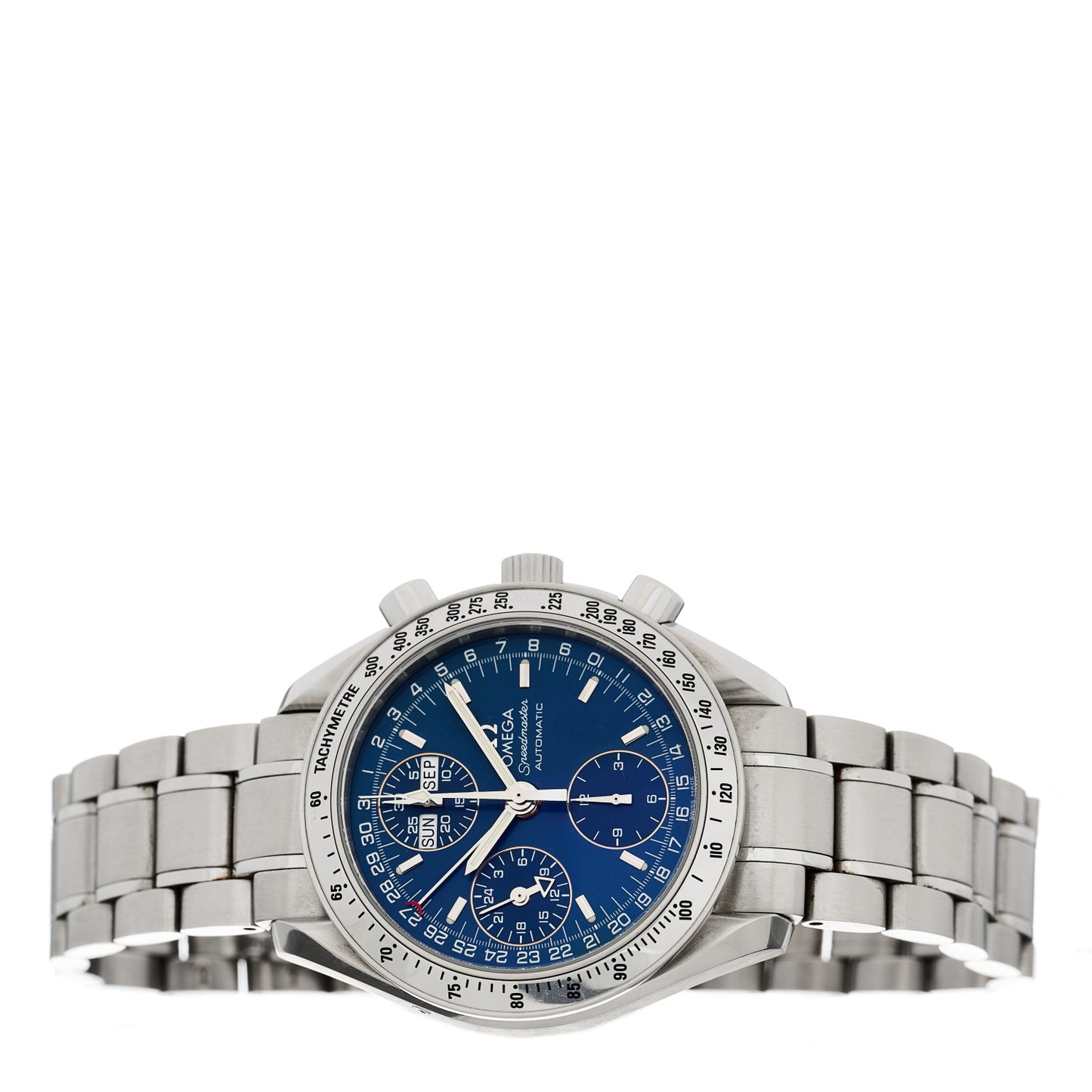 Stainless Steel 39mm Speedmaster Triple Calendar Chronograph Automatic Watch Blue 3523.80