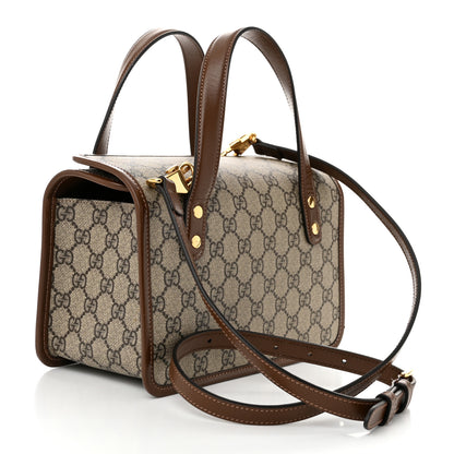 Gucci GG Supreme Monogram Azalea Calfskin Mini Horsebit 1955 Foldover Top Handle Bag Beige Ebony Brown Sugar 2 of 11