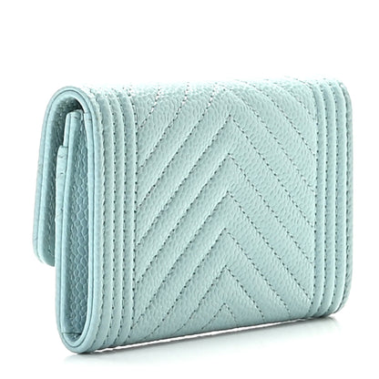 Chanel Caviar Chevron Quilted Boy Card Holder Light Blue 3 of 14