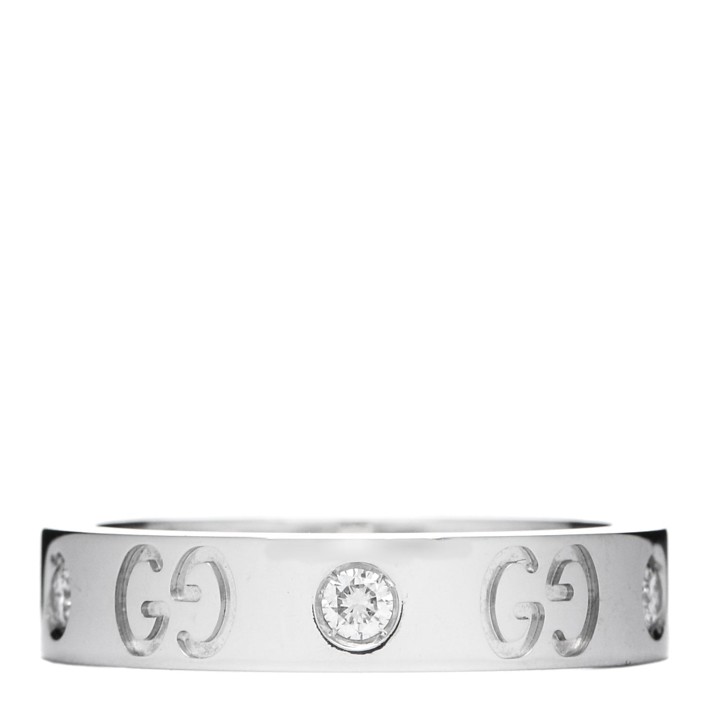 18K White Gold Diamond Icon Band Ring 48 4.5