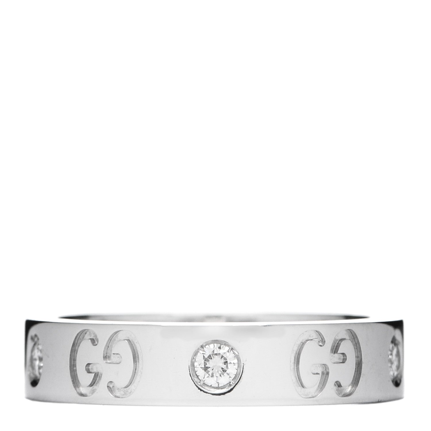 Gucci 18K White Gold Diamond Icon Band Ring 48 4.5 1 of 4