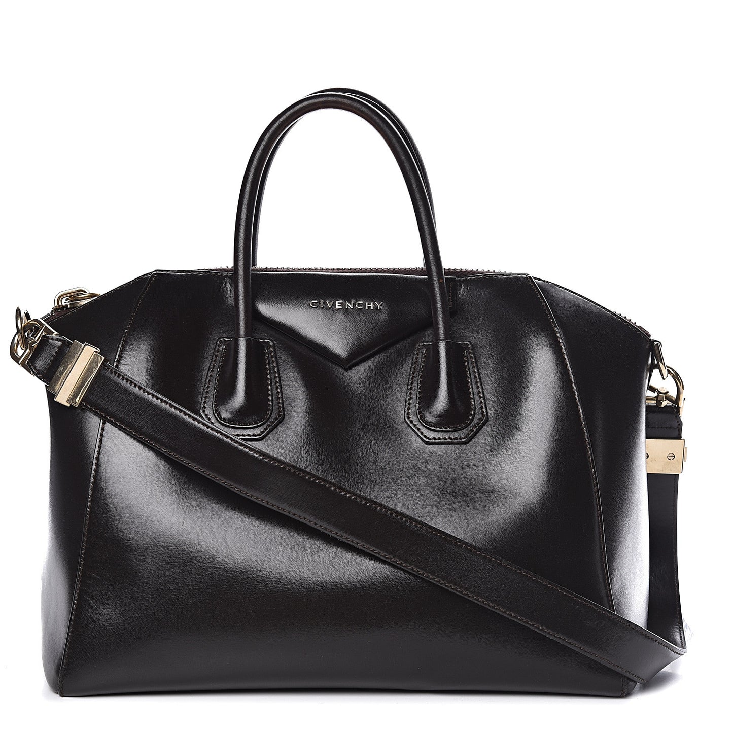 Shiny Lord Calfskin Medium Antigona Dark Brown