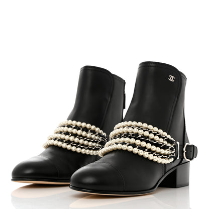 Chanel Calfskin Pearl Cap Toe Short Boots 40 Black 3 of 11