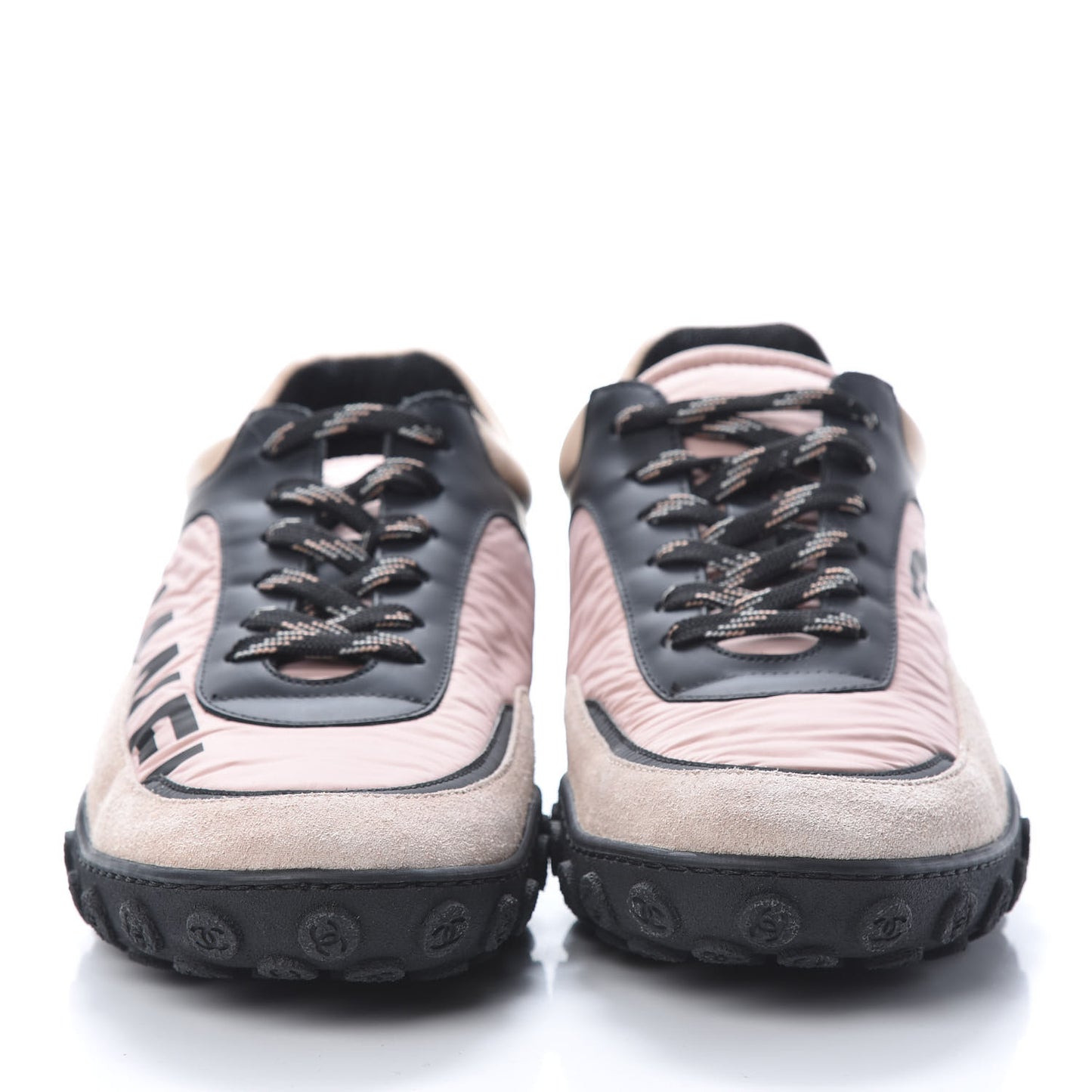 Nylon Calfskin Suede CC Womens Sneakers 40.5 Pink Black