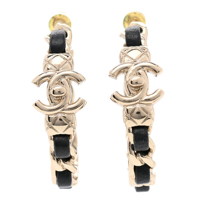 Chanel Metal Lambskin Quilted CC Turnlock Chain Hoop Earrings Gold Black 1 of 5