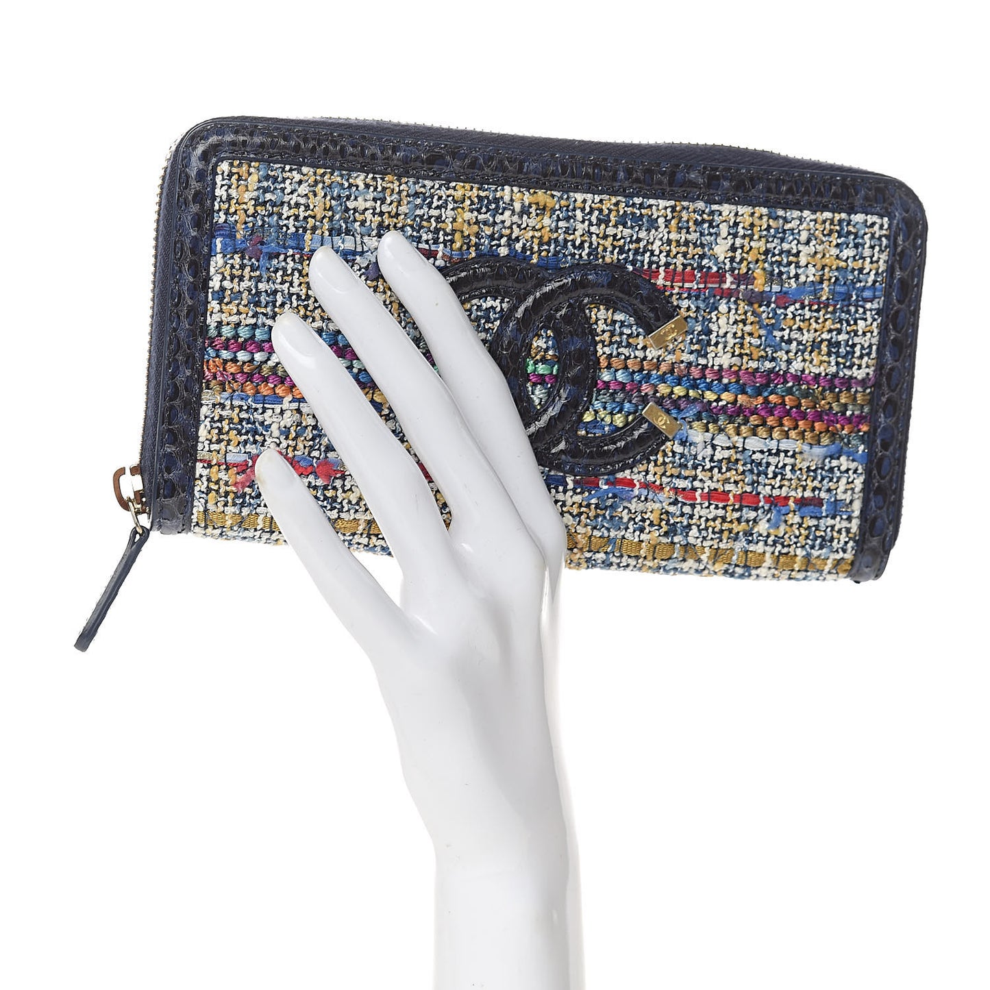 Tweed Snakeskin Quilted CC Filigree Zip Around Wallet Blue Multicolor