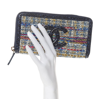 Chanel Tweed Snakeskin Quilted CC Filigree Zip Around Wallet Blue Multicolor 2 of 9