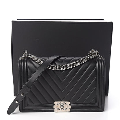 Chanel Calfskin Chevron Quilted New Medium Boy Flap Black 14 of 14