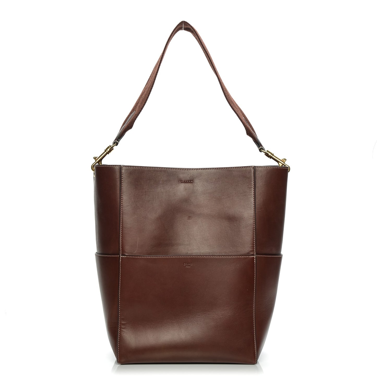 Natural Calfskin Sangle Bucket Bag Burgundy