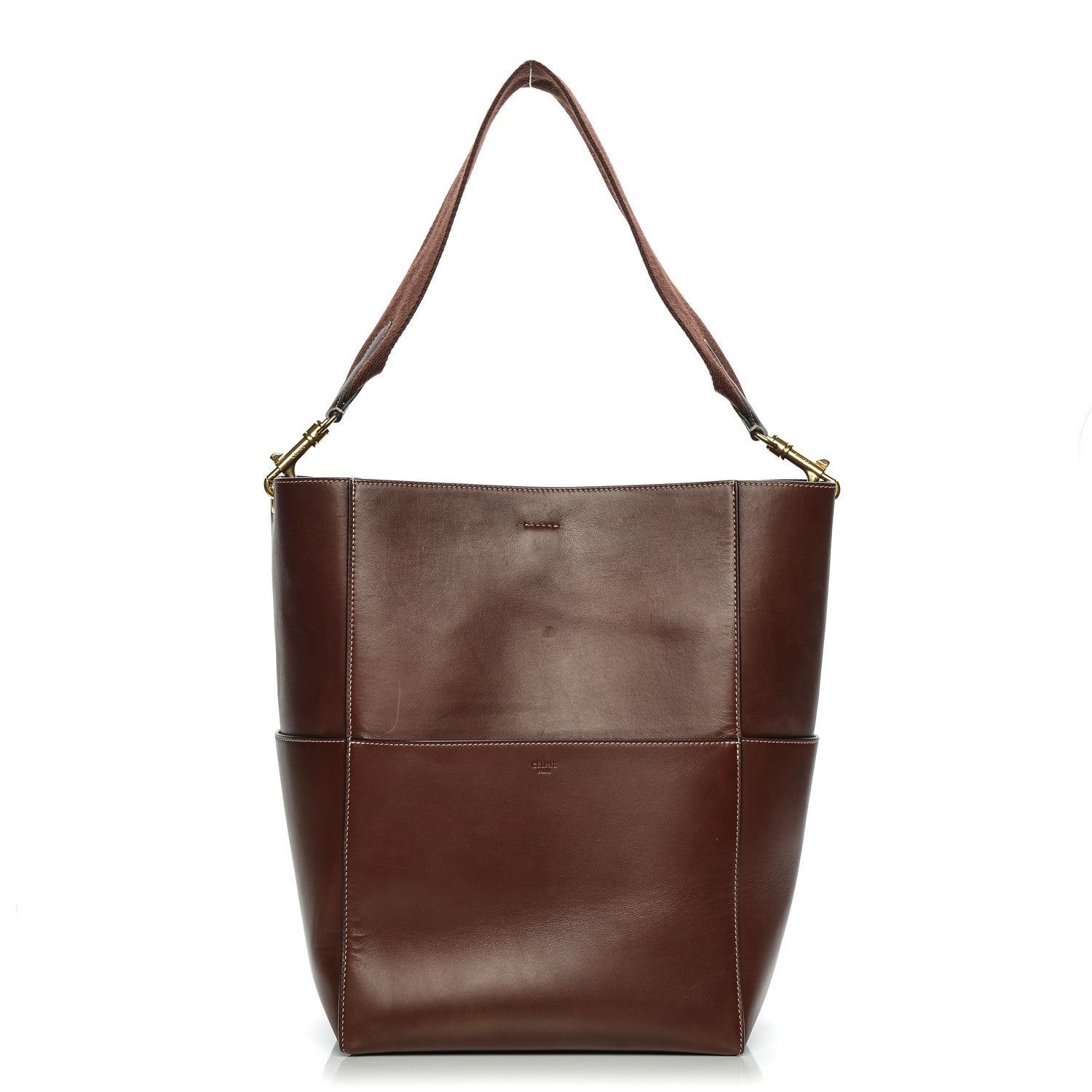 Celine Natural Calfskin Sangle Bucket Bag Burgundy 1 of 7