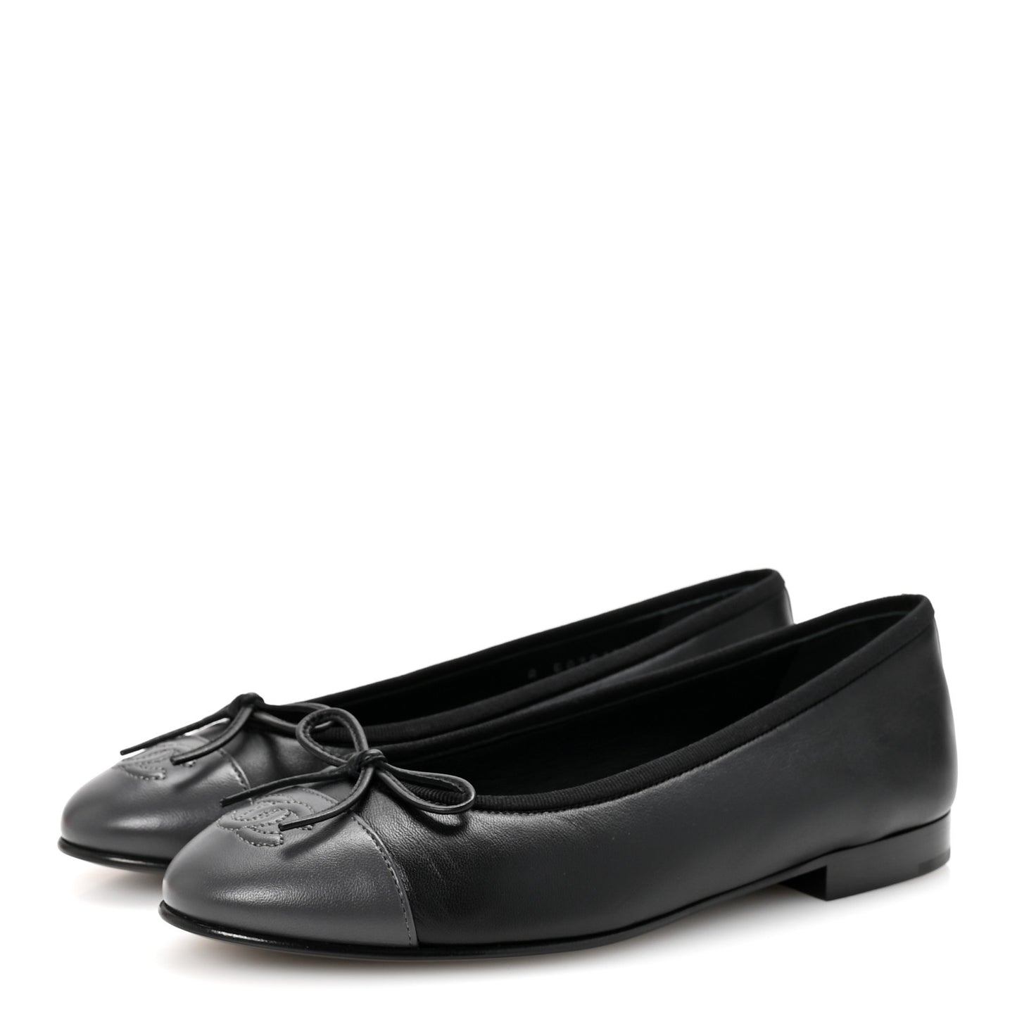 Lambskin CC Cap Toe Ballerina Flats 37 Black Dark Grey