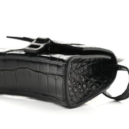 Balenciaga Shiny Calfskin Monochrome Crocodile Embossed Hourglass Top Handle Bag Mini Black 8 of 9