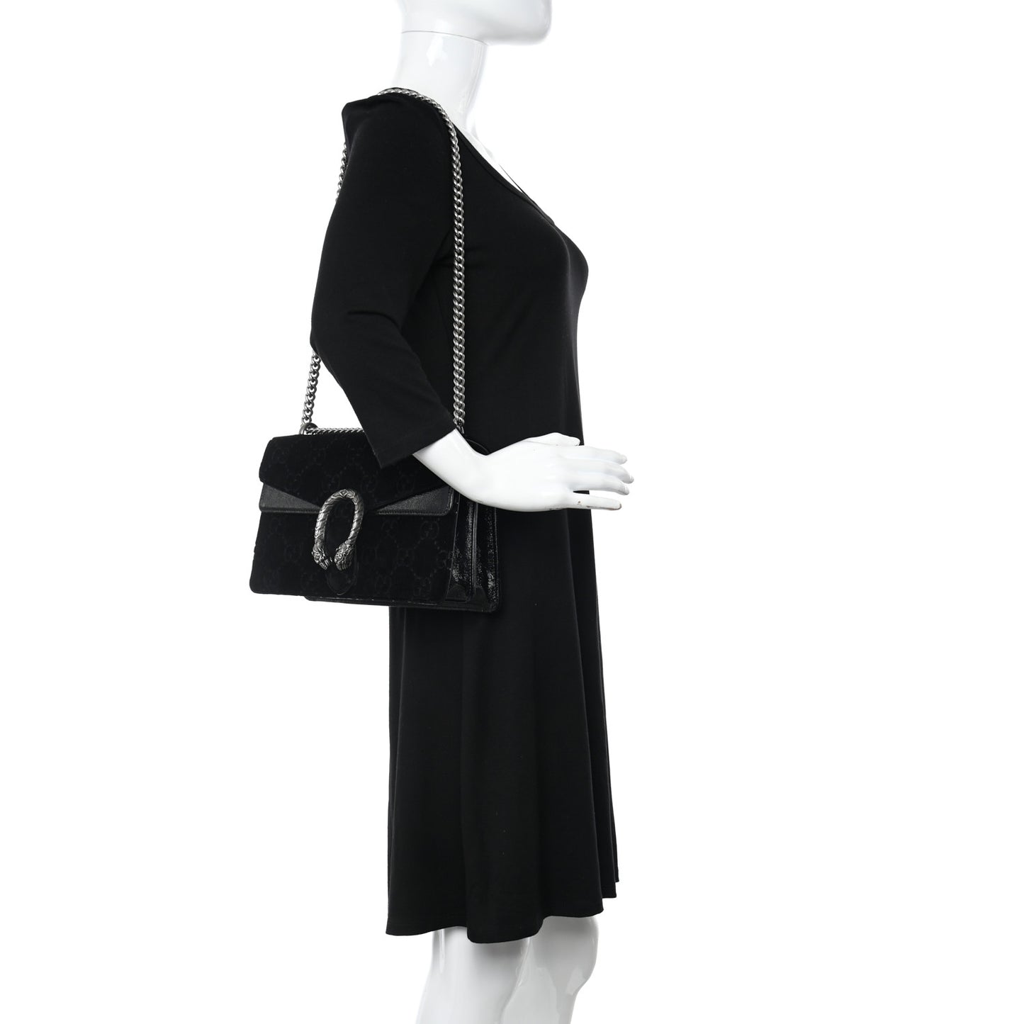 Velvet GG Monogram Small Dionysus Shoulder Bag Black