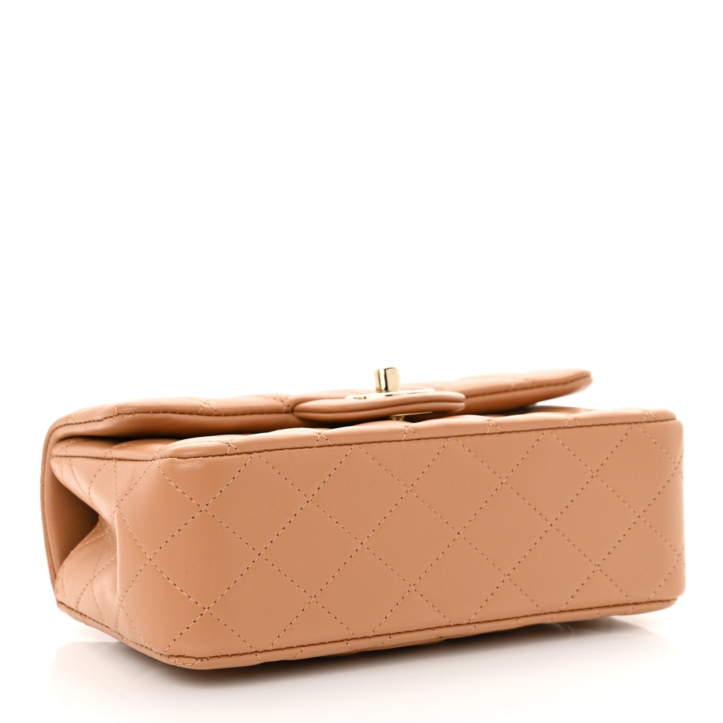 Lambskin Quilted Mini Top Handle Rectangular Flap Dark Beige