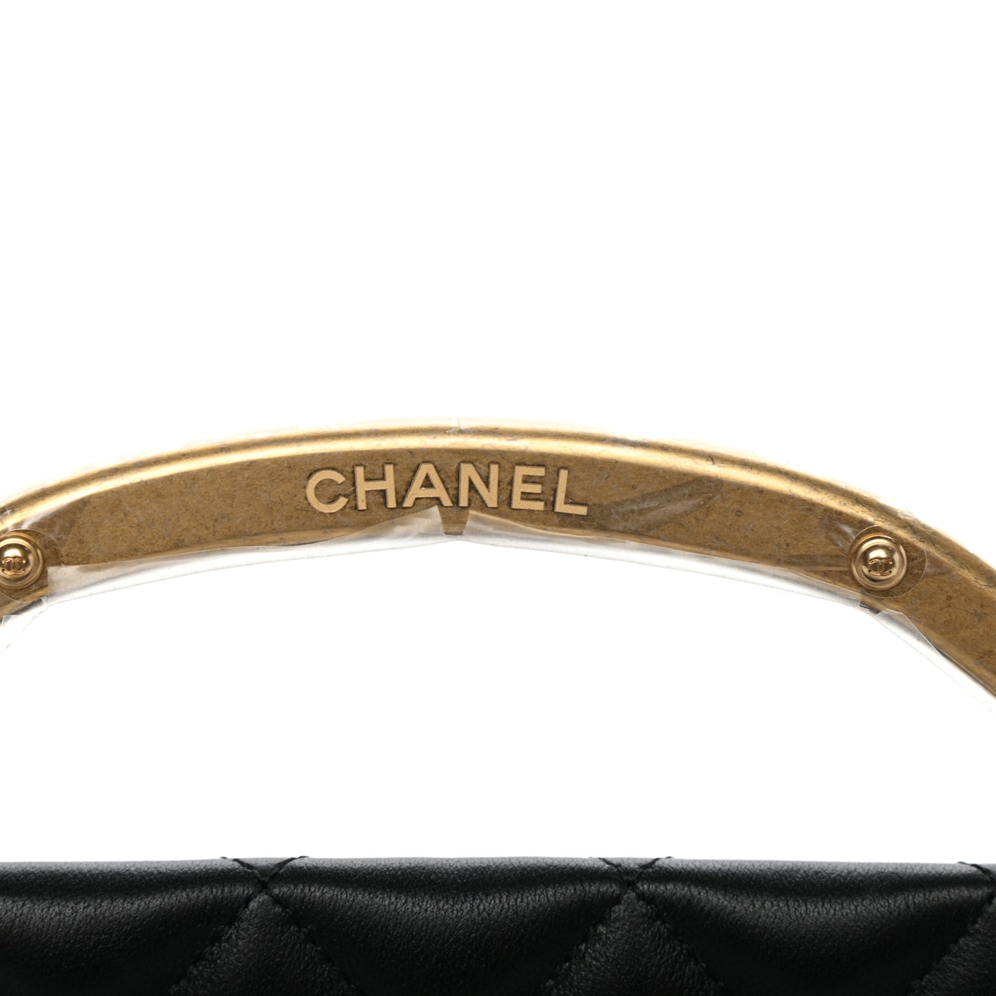 Calfskin Quilted Small Lady Handle Clutch With Chain Black