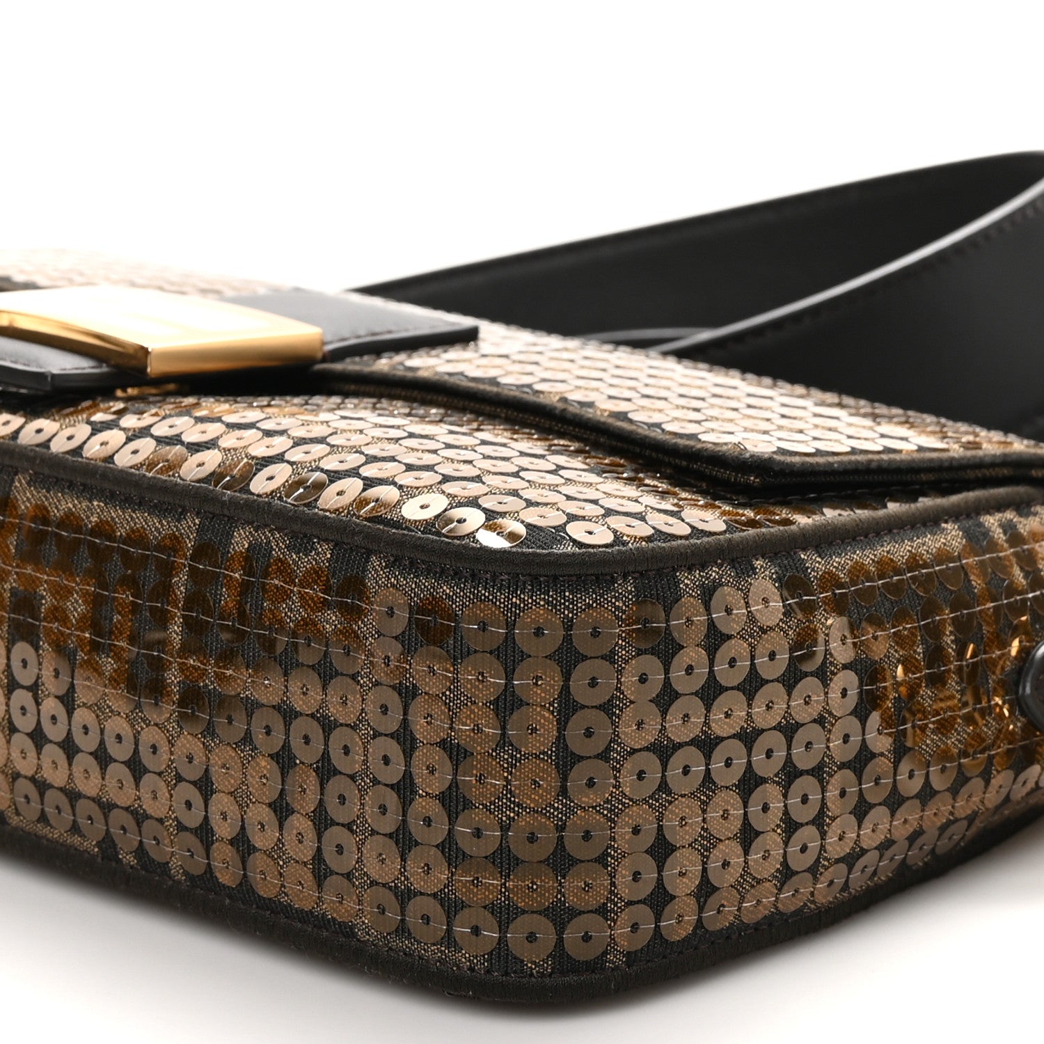 Fendi Fabric Jacquard Paillettes Vitello Seta FF 1974 Baguette Testa di Moro Real Ebano 10 of 10