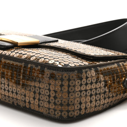 Fendi Fabric Jacquard Paillettes Vitello Seta FF 1974 Baguette Testa di Moro Real Ebano 10 of 10