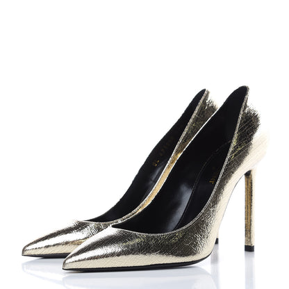 Saint Laurent Metallic Supercrack Calfskin Anja 150 Pumps 37.5 Gold 3 of 10