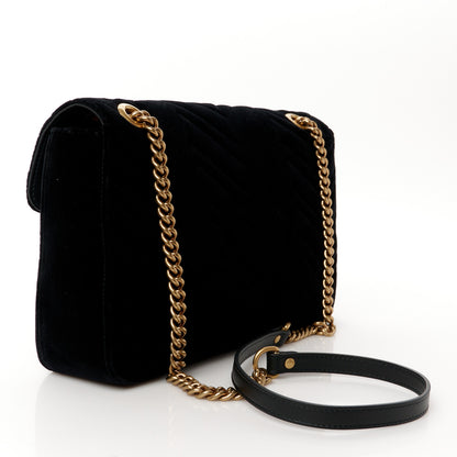 Gucci Velvet Matelasse Loved Embroidered Medium GG Marmont Shoulder Bag Black 3 of 11