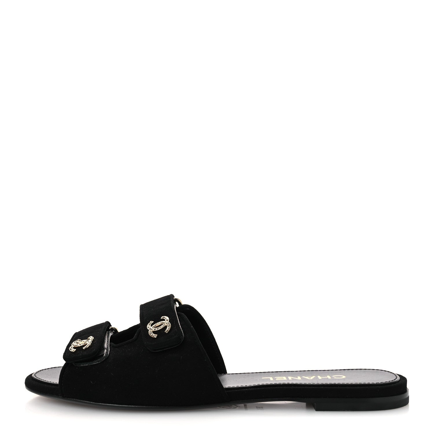 Chanel Suede Kidskin Velcro Crystal CC Mules 38.5 Black 39.5 Black 1 of 11