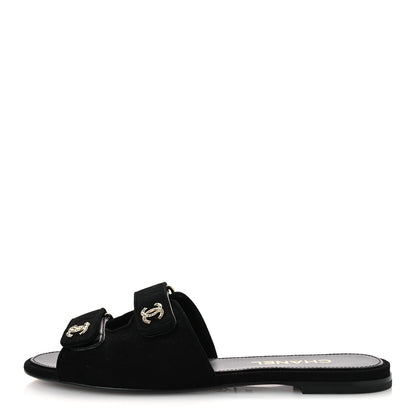 Chanel Suede Kidskin Velcro Crystal CC Mules 38.5 Black 39.5 Black 1 of 11