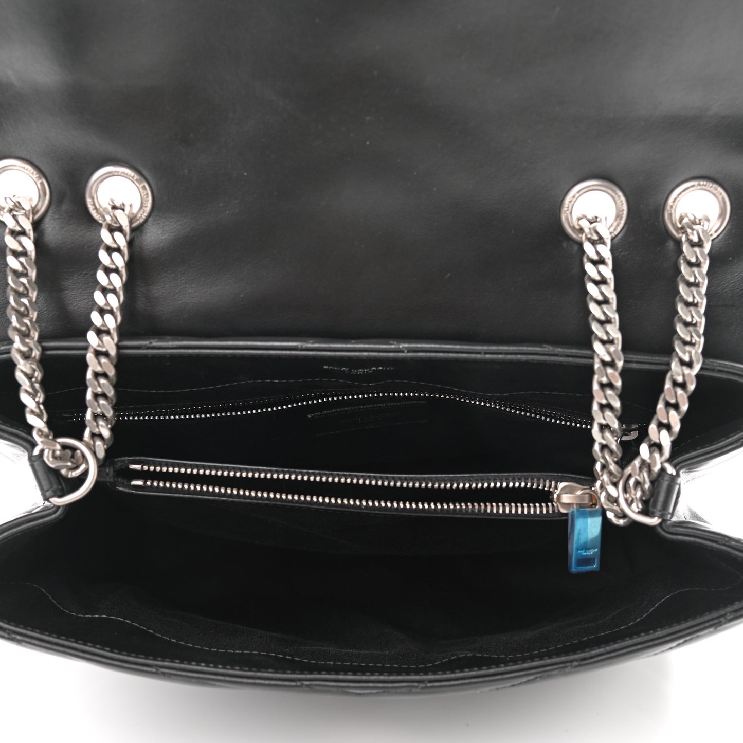 Calfskin Y Quilted Monogram Medium Loulou Chain Satchel Black