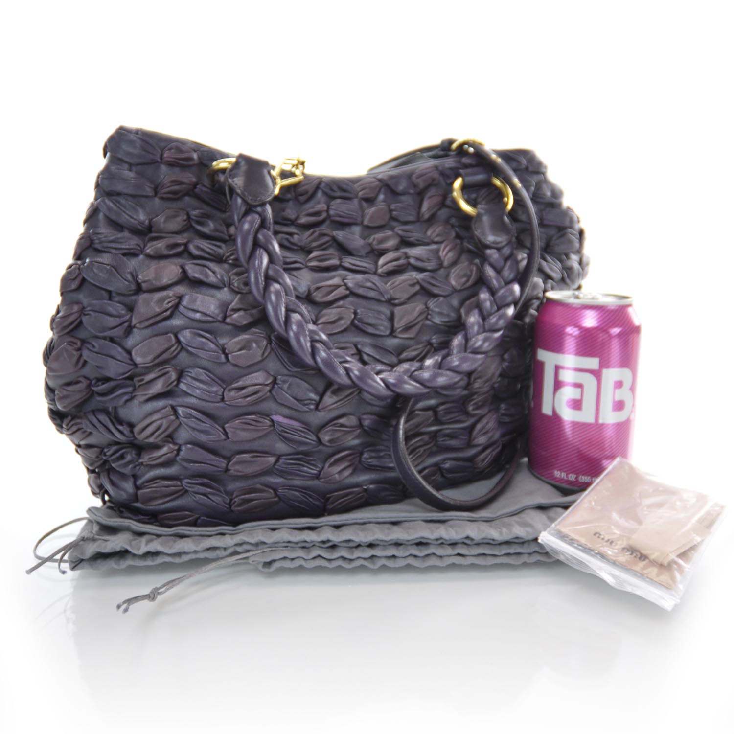 Miu Miu Leather Intreccio Woven Tote Indaco 3 of 7