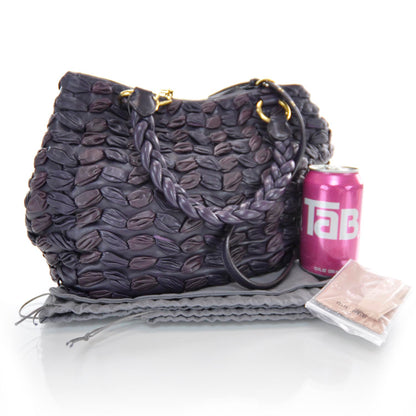 Miu Miu Leather Intreccio Woven Tote Indaco 3 of 7
