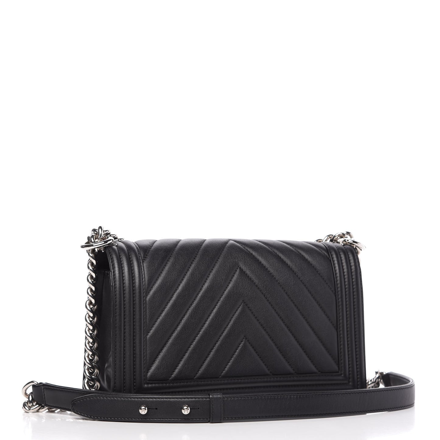 Calfskin Chevron Quilted Medium Boy Flap Black