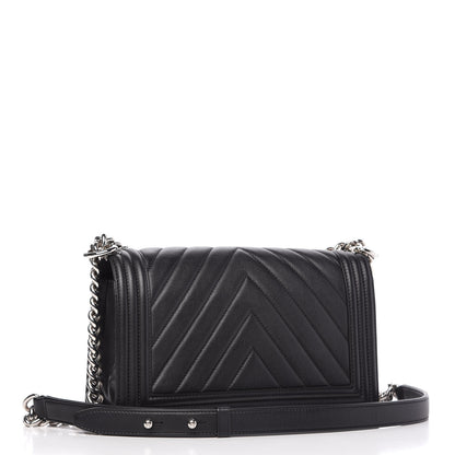 Chanel Calfskin Chevron Quilted Medium Boy Flap Black 4 of 12