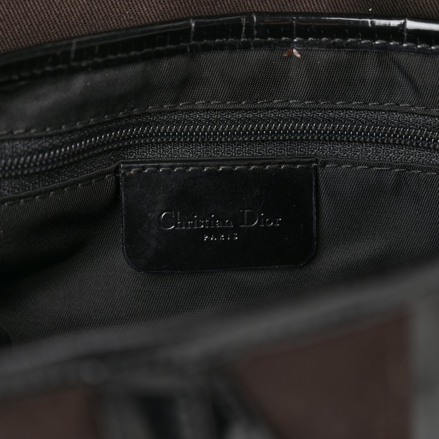 Canvas Patent Calfskin Saddle Bag Brown Black