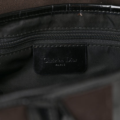 Christian Dior Canvas Patent Calfskin Saddle Bag Brown Black 6 of 13