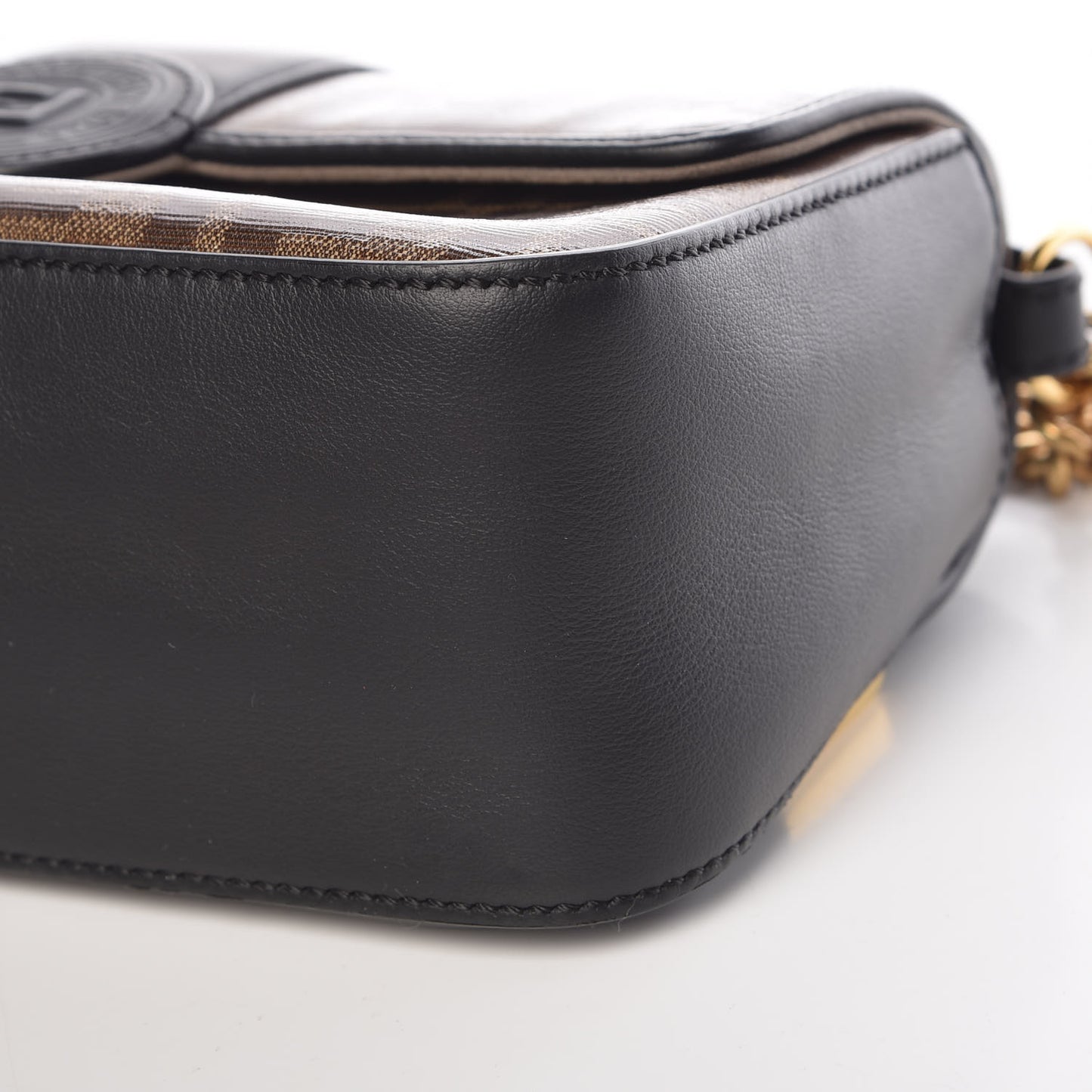 Vitello Grace Glazed Fabric FF 1974 Double F Shoulder Bag Black Mogano Panna