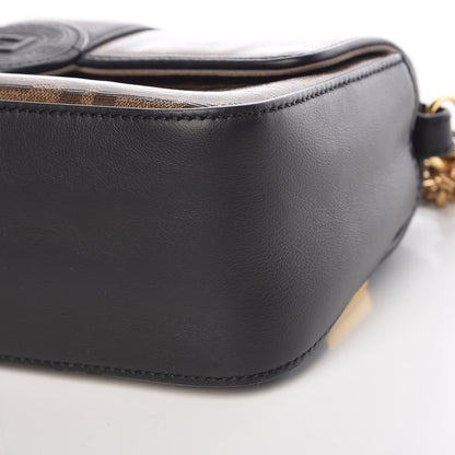 Fendi Vitello Grace Glazed Fabric FF 1974 Double F Shoulder Bag Black Mogano Panna 6 of 10