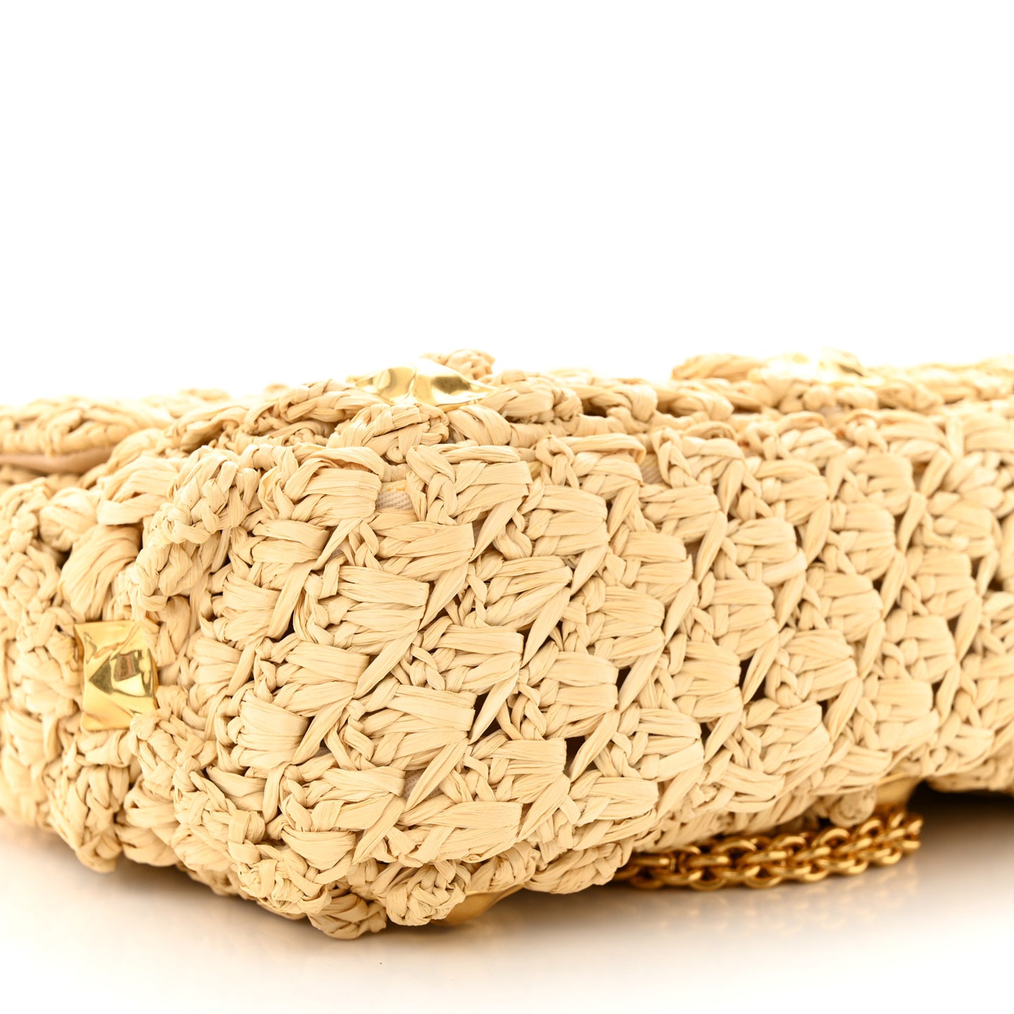 Raffia Medium Roman Stud Shoulder Bag