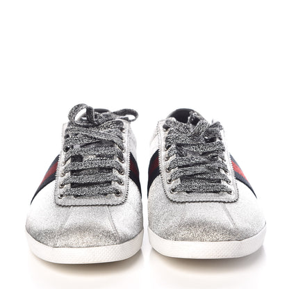 Gucci Glitter Fabric Studded Web Mens Sneakers 9 Silver 2 of 12