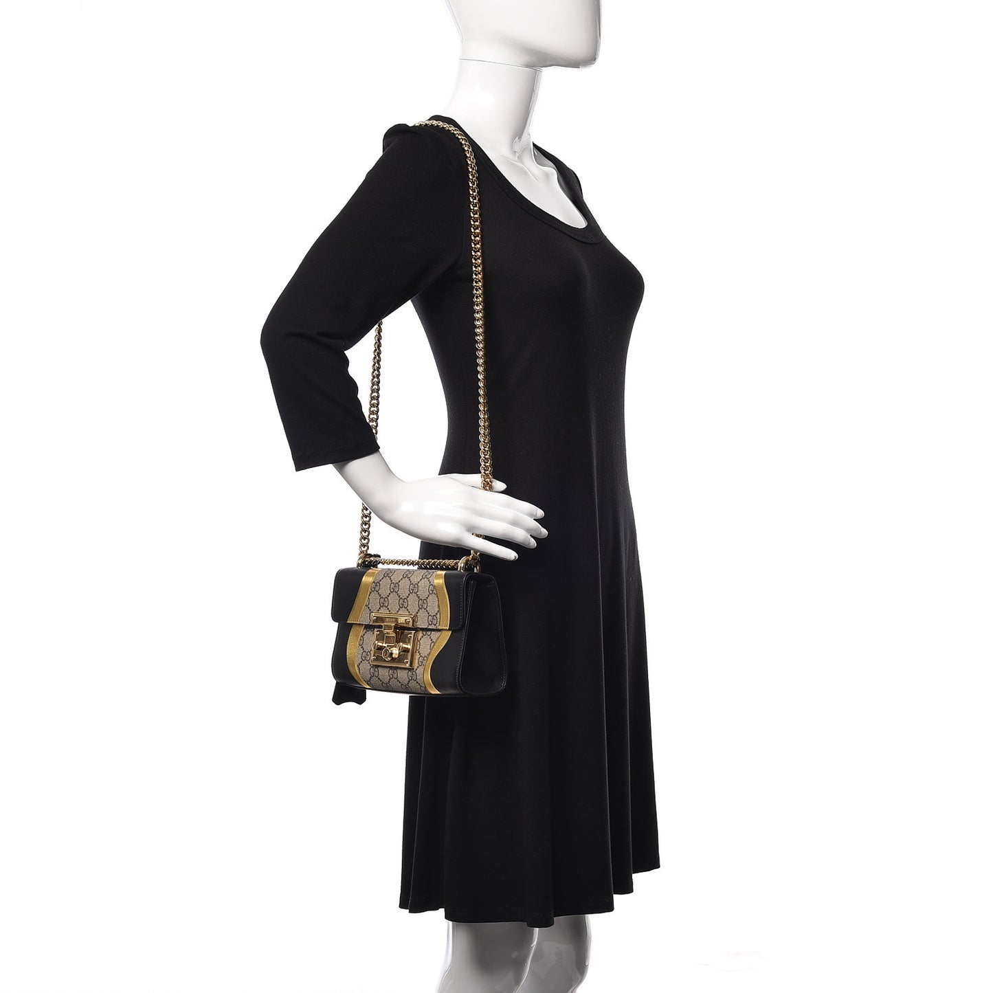 Calfskin GG Supreme Monogram Small Padlock Shoulder Bag Black Gold